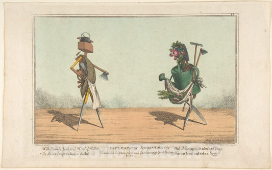 Art Print : Charles Williams - Implements Animated, Pl. 1, Dedicated to The Carpenters and Gardeners of Great Britain : Vintage Wall Art