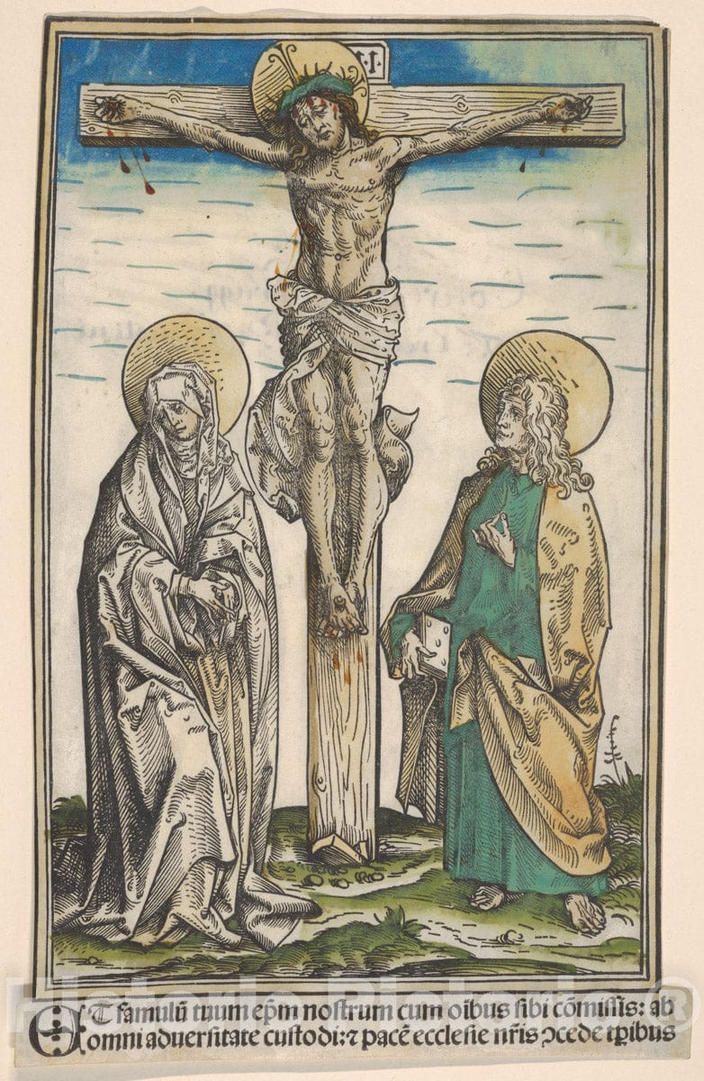 Art Print : Hans Burgkmair - Christ on The Cross with The Virgin and Saint John, from The Passau Missal (Missale Pataviense) : Vintage Wall Art