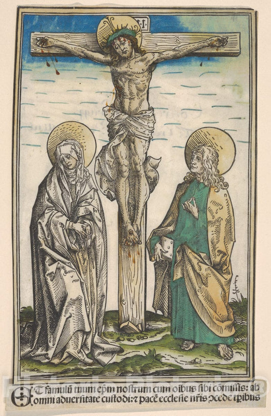 Art Print : Hans Burgkmair - Christ on The Cross with The Virgin and Saint John, from The Passau Missal (Missale Pataviense) : Vintage Wall Art