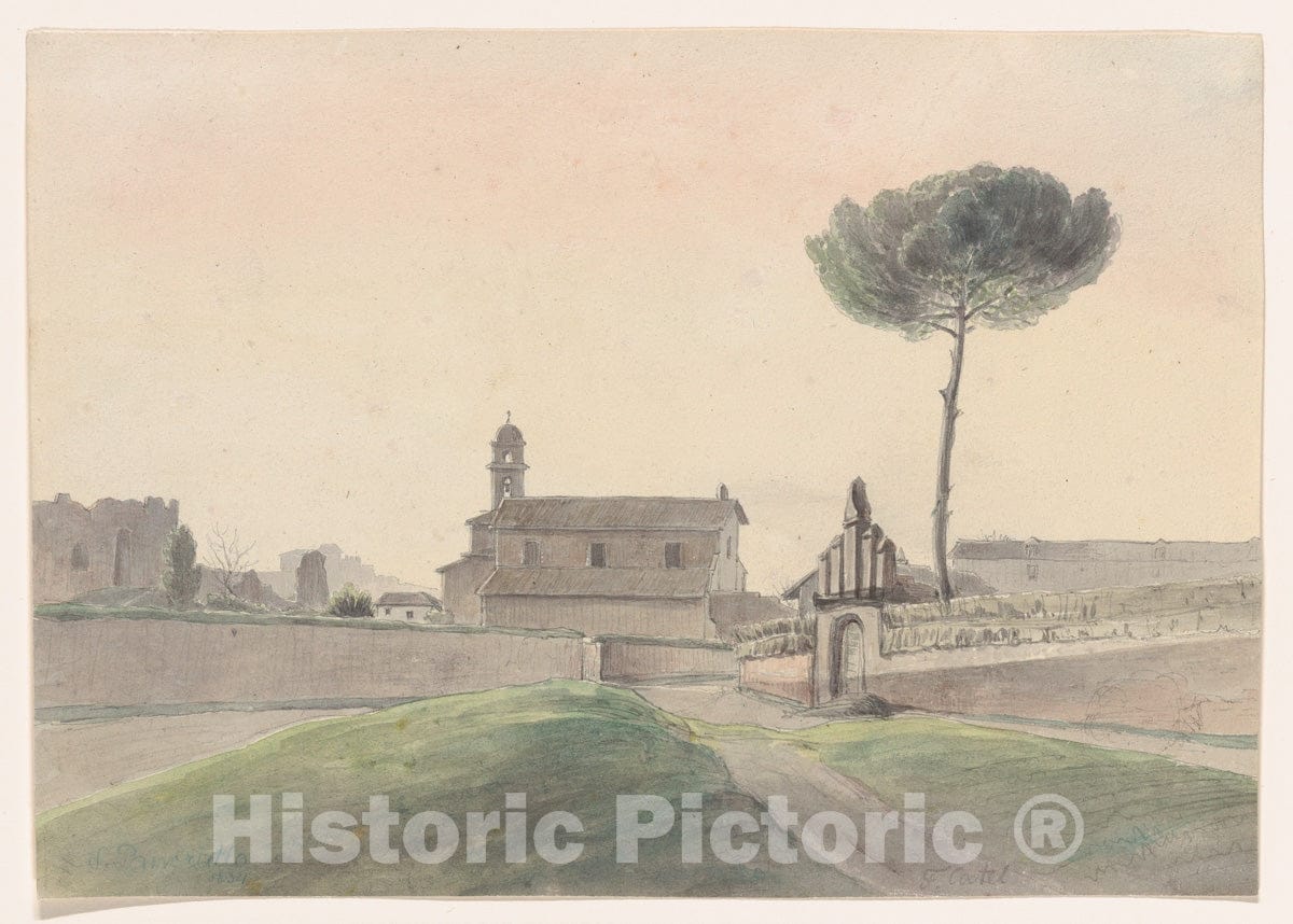Art Print : Franz Ludwig Catel - View of The Church of San Pancrazio, Rome, from The South : Vintage Wall Art