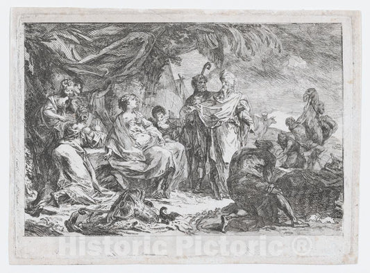 Art Print : Gabriel de Saint-Aubin - Laban Searching for his Household Gods : Vintage Wall Art