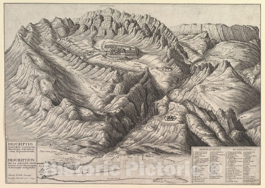 Art Print : Wenceslaus Hollar - View of La Grande Chartreuse in The French Alps/Descriptio Maioris Cartusiæ Montium, et Ædificiorum dependentium : Vintage Wall Art