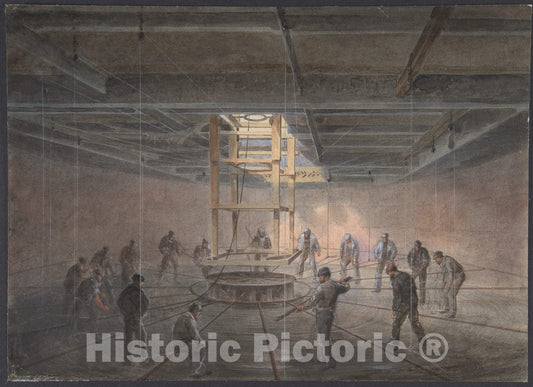 Art Print : Robert Charles Dudley - Interior of One of The Tanks on Board The Great Eastern: The Cable Passing Out : Vintage Wall Art