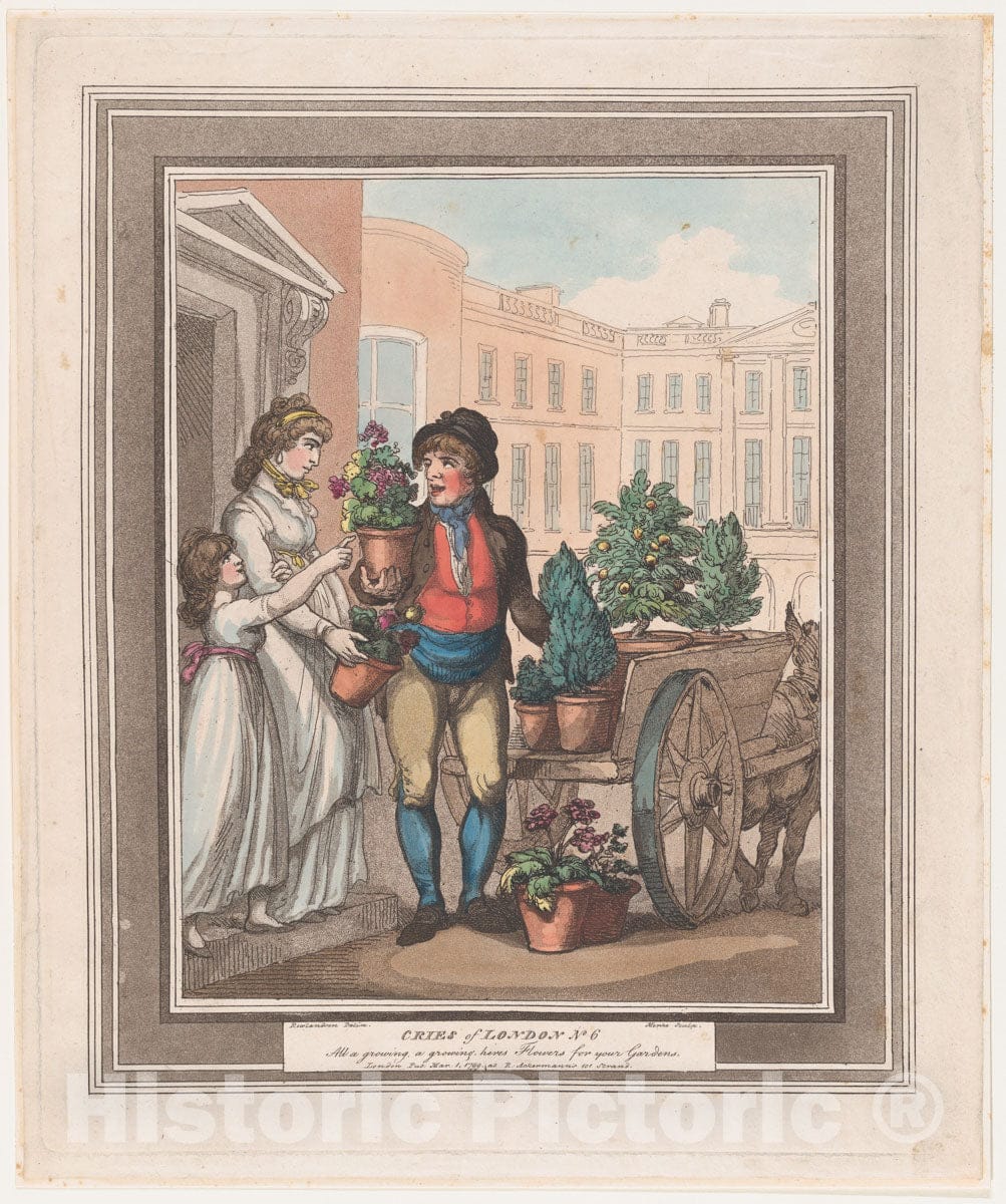 Art Print : Henri Merke - Cries of London, No. 6: All a Growing, Here's Flowers : Vintage Wall Art