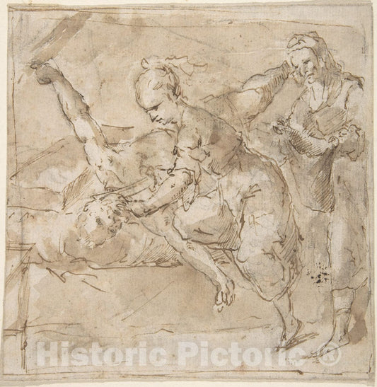 Art Print : Spanish, School of Seville, 17th Century - Judith Slaying Holofernes, with Old Woman Servant : Vintage Wall Art