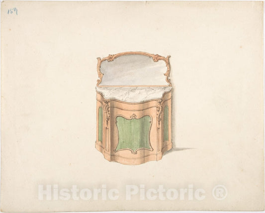 Art Print : British, 19th Century - Design for a Dressing Cabinet with Marble Top and Mirror : Vintage Wall Art