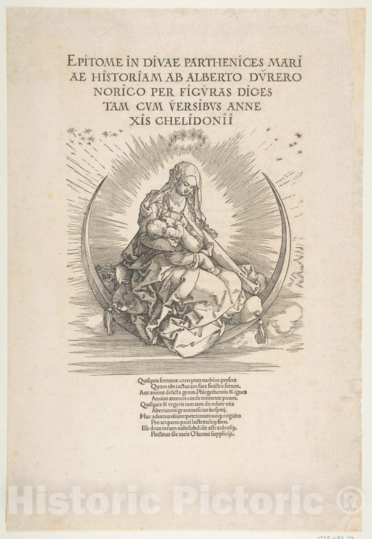 Art Print : Albrecht Dürer - The Madonna on The Crescent, Frontispiece to The Life of The Virgin 1 : Vintage Wall Art