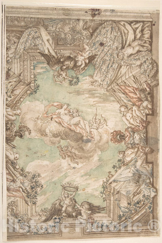 Art Print : Italian, Roman-Bolognese, 17th Century - Design for a Ceiling 2 : Vintage Wall Art