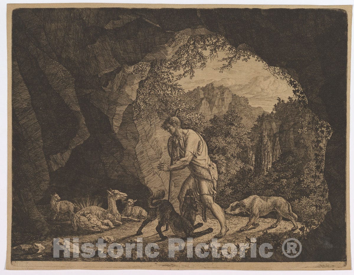 Art Print : Carl Baron von Vittinghoff - The Shepherd Finding Romulus Near The Goat : Vintage Wall Art