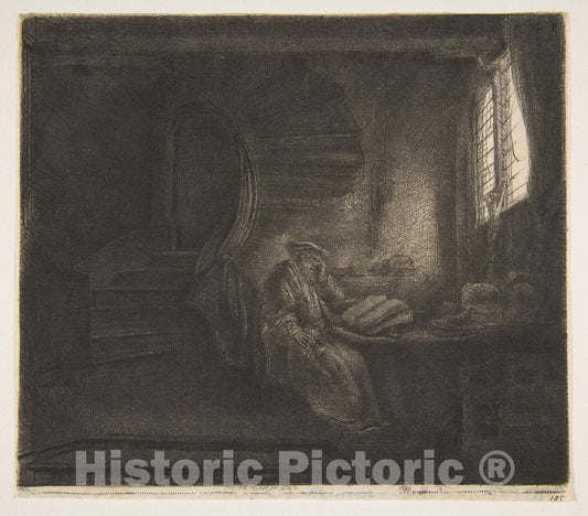 Art Print : Rembrandt (Rembrandt Van Rijn) - St. Jerome in a Dark Chamber : Vintage Wall Art