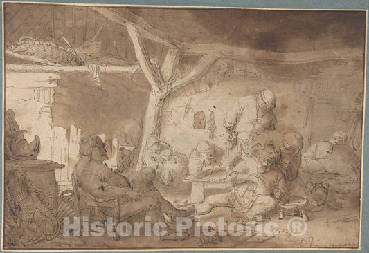 Art Print : Adriaen Van Ostade - Interior with Peasants : Vintage Wall Art