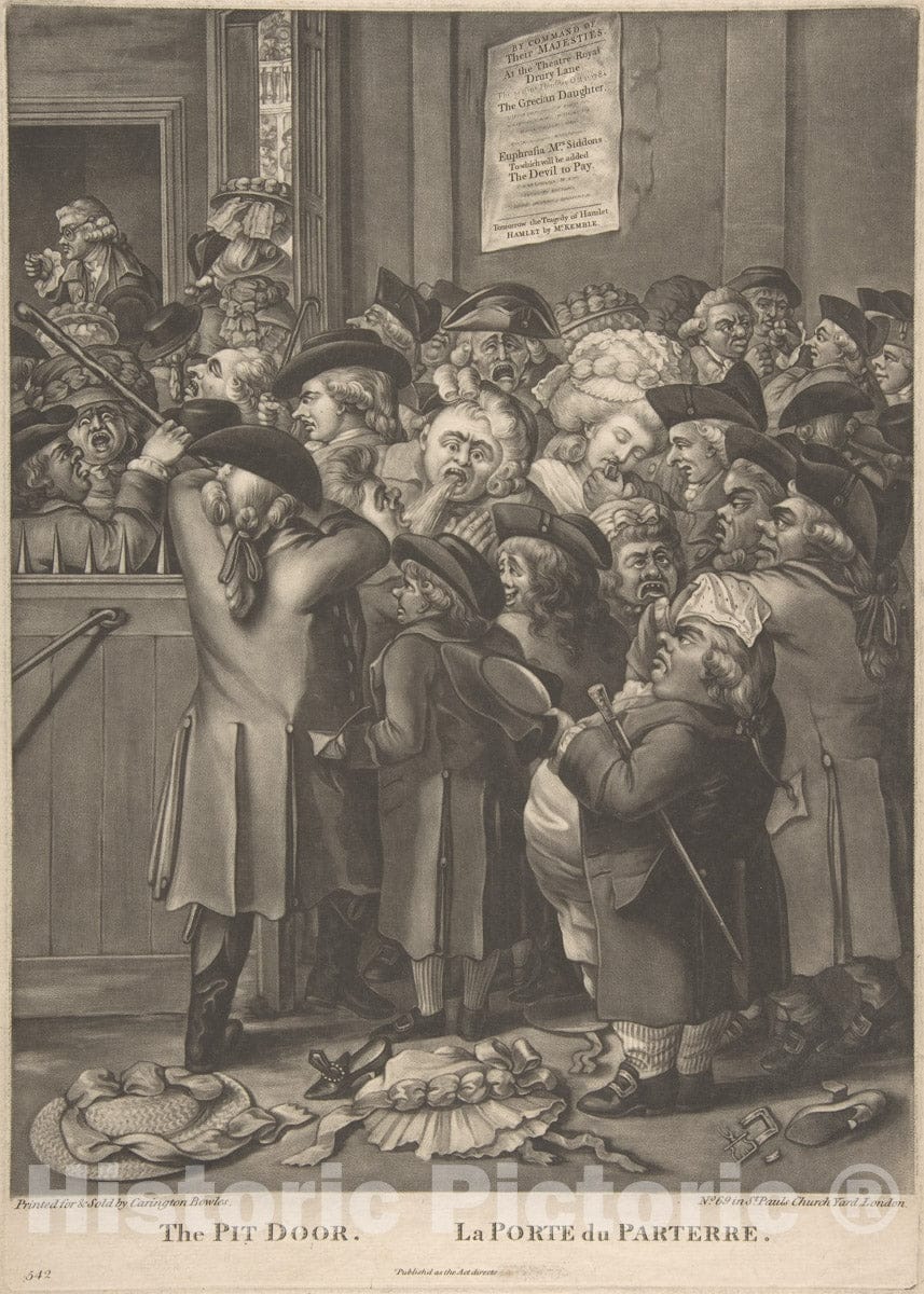 Art Print : Robert Dighton The Elder - The Pit Door/La Porte du Parterre : Vintage Wall Art