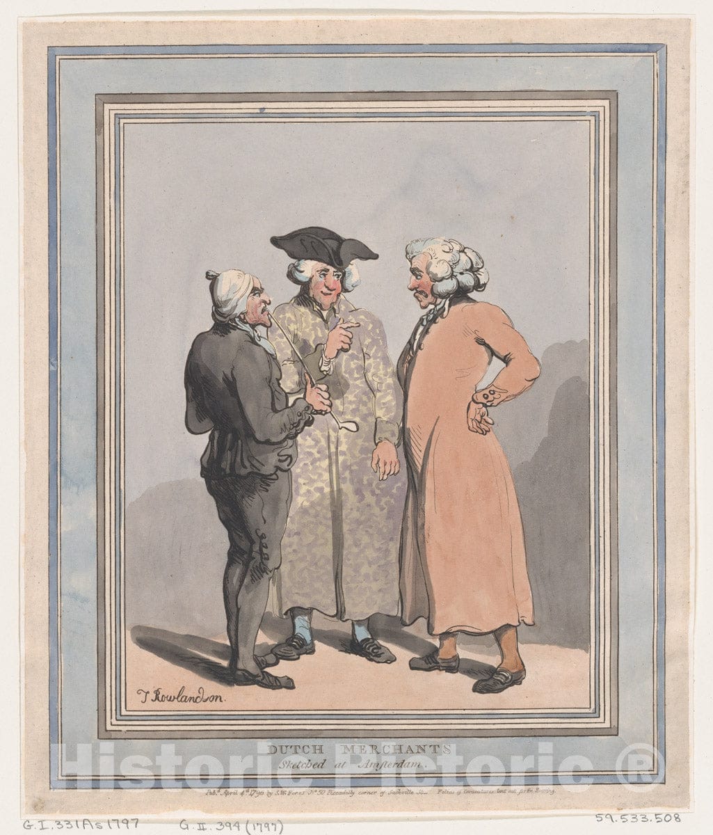 Art Print : Thomas Rowlandson - Dutch Merchants Sketched at Amsterdam 2 : Vintage Wall Art