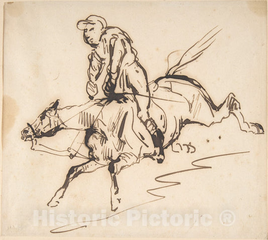 Art Print : French, 19th Century - Jockey on a Horse : Vintage Wall Art
