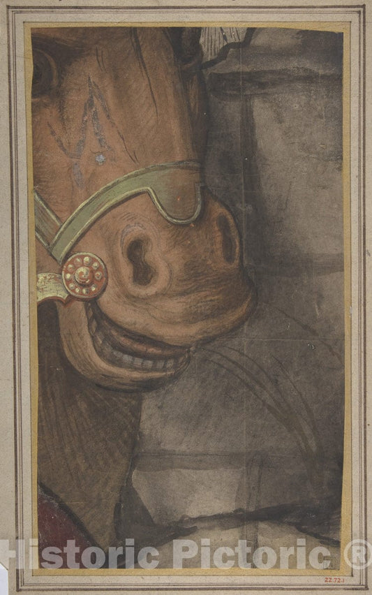 Art Print : School of Raphael (Raffaello Sanzio or Santi) - Horse's Head : Vintage Wall Art