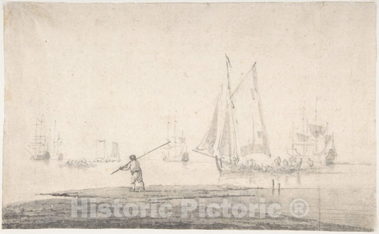 Art Print : Willem Van de Velde II - Boats Becalmed : Vintage Wall Art