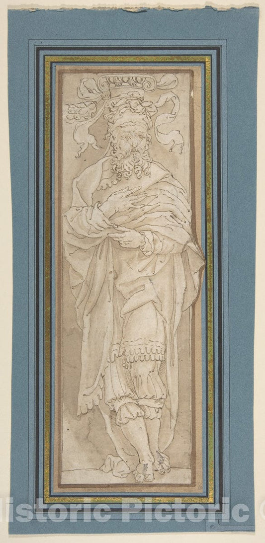 Art Print : Netherlandish, 16th Century - Caryatid, After Perino del Vaga Drawing in Albertina : Vintage Wall Art