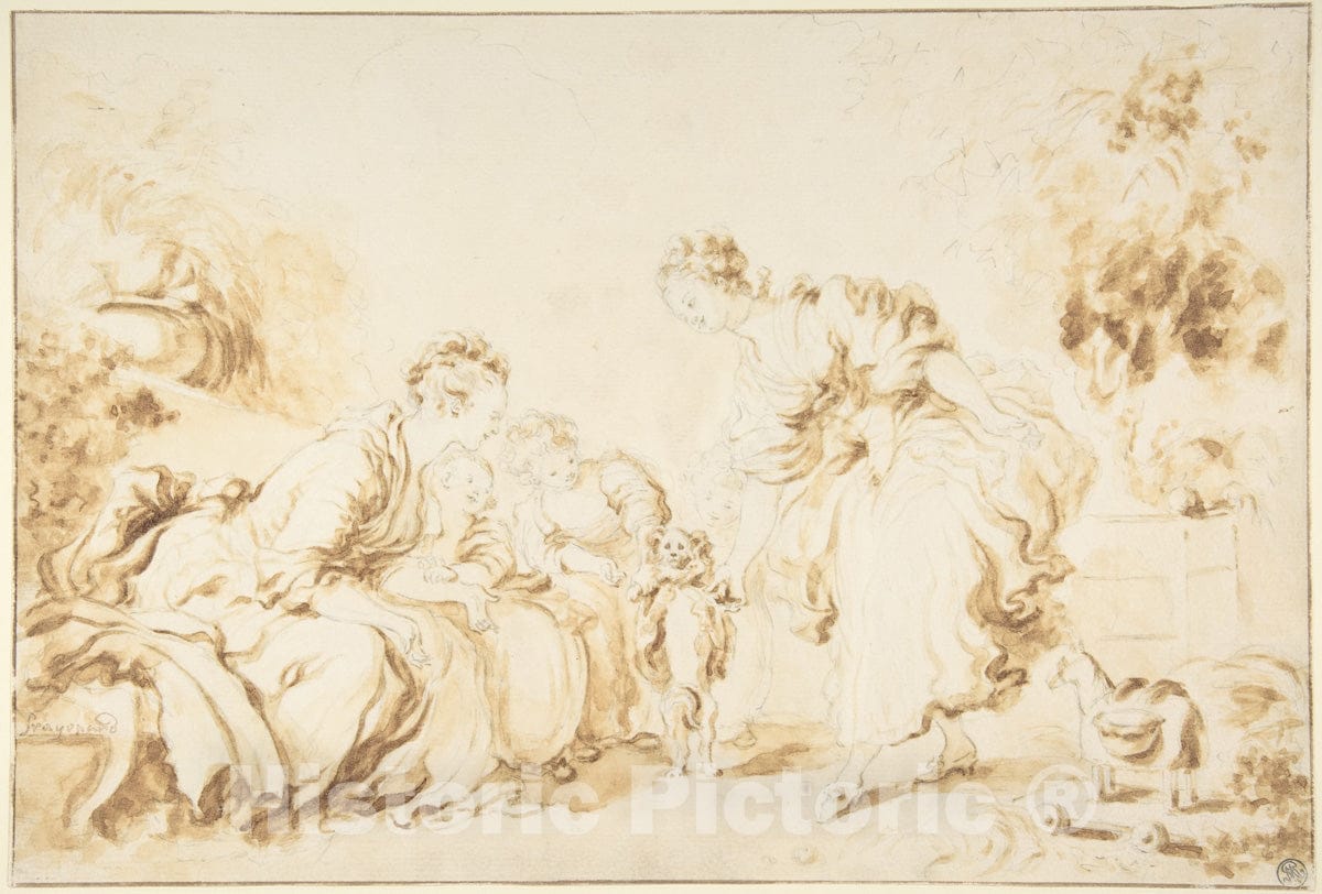 Art Print : After Jean Honoré Fragonard - The Education of a Dog : Vintage Wall Art