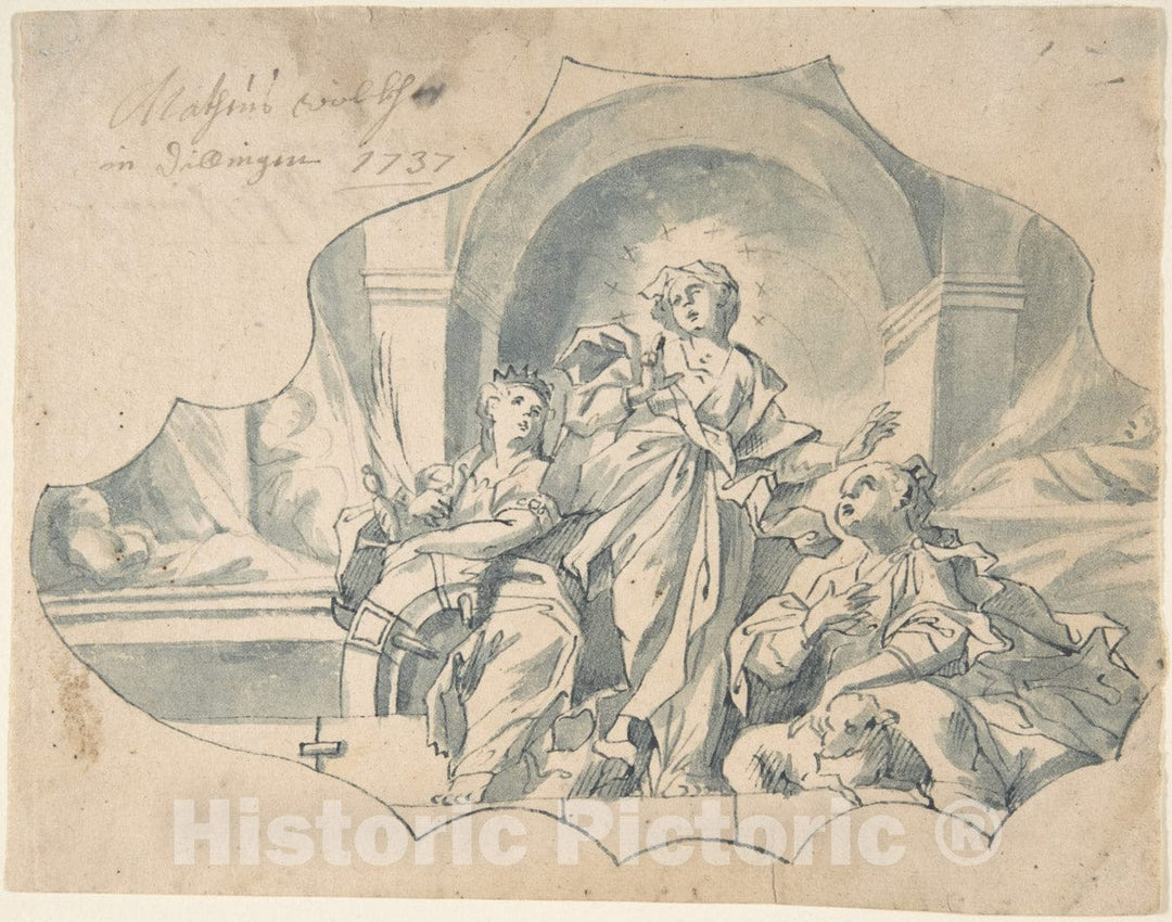 Art Print : Matthais Wolcker - Design for a Ceiling Showing The Virgin, Catherine, and Agnes : Vintage Wall Art