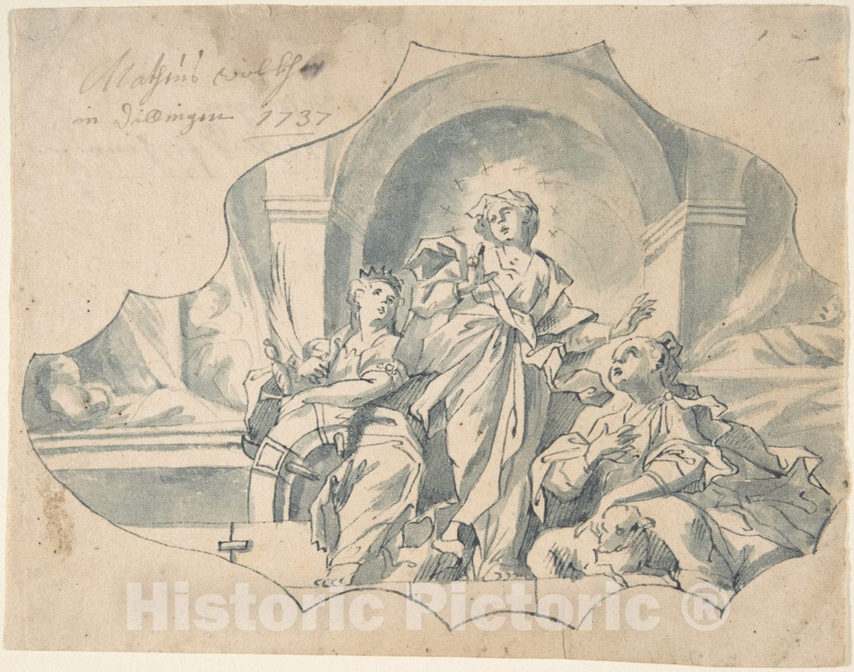 Art Print : Matthais Wolcker - Design for a Ceiling Showing The Virgin, Catherine, and Agnes : Vintage Wall Art
