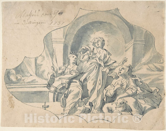Art Print : Matthais Wolcker - Design for a Ceiling Showing The Virgin, Catherine, and Agnes : Vintage Wall Art