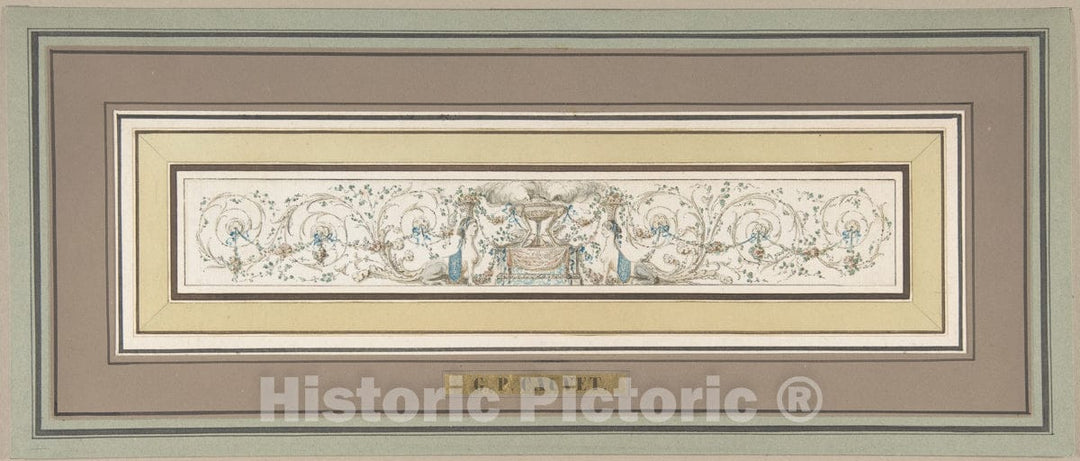 Art Print : Gilles Paul Cauvet - Design for a Frieze with a Censer, Sphinxes and Acanthus Scrolls : Vintage Wall Art