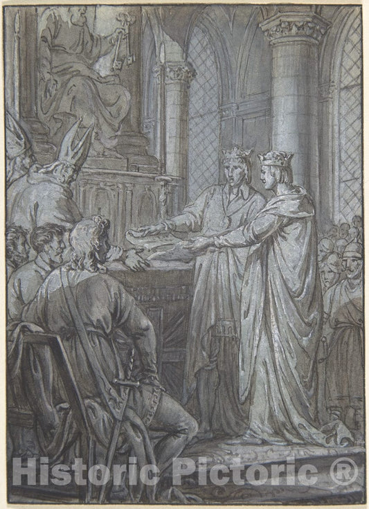 Art Print : Nicolas Lejeune - Louis III et Carloman donnent aux eveques du Royaume l'assurance de leur Fidelite en 882 : Vintage Wall Art