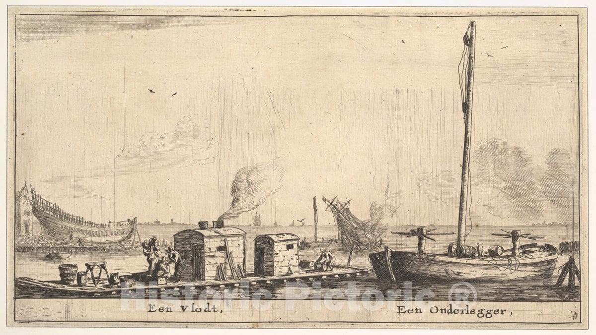 Art Print : Reinier Nooms, Called Zeeman - A Raft and a Onderlegger : Vintage Wall Art
