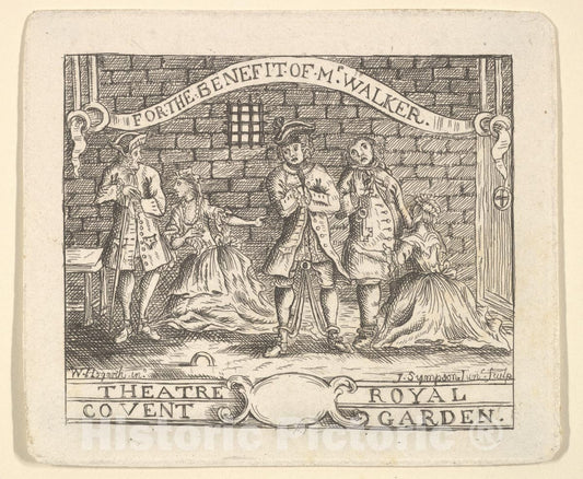 Art Print : Formerly William Hogarth - Benefit Ticket for Walker : Vintage Wall Art