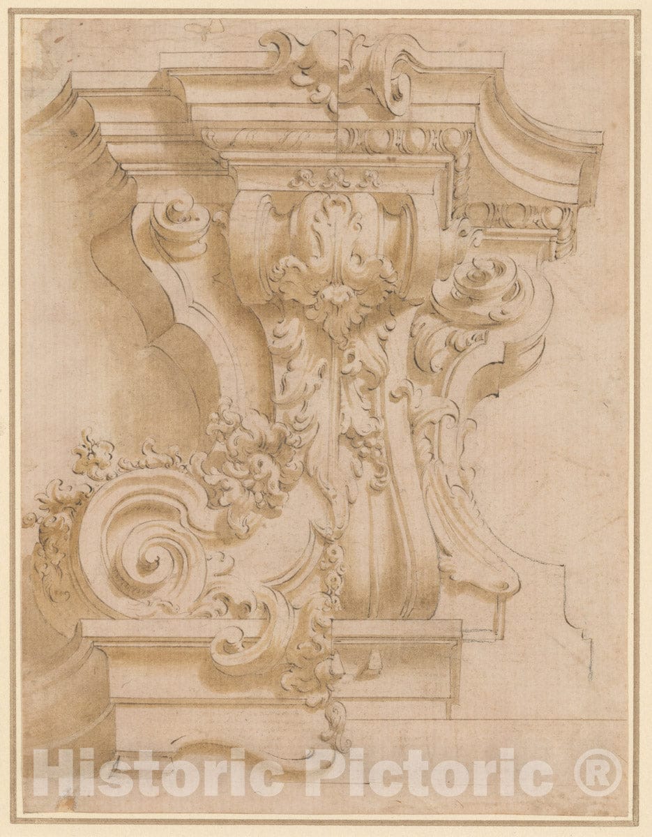 Art Print : Italian, 18th Century - Design for a Plasterwork Bracket : Vintage Wall Art