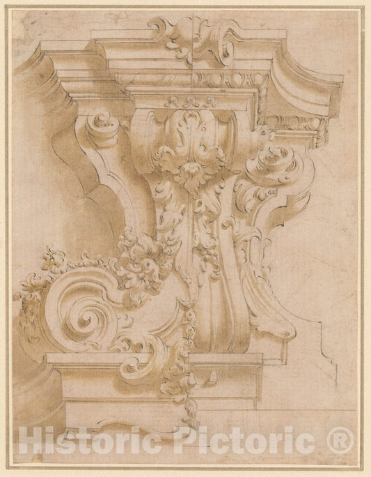 Art Print : Italian, 18th Century - Design for a Plasterwork Bracket : Vintage Wall Art