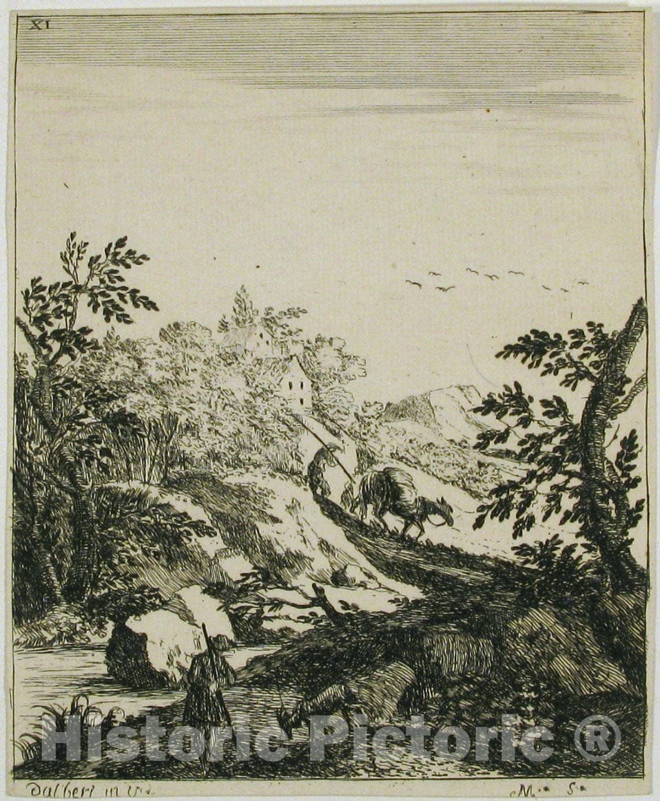 Art Print : Charles François César Le Tellier, Marquis Montmirail - Landscape with a Goatherd and a Drover : Vintage Wall Art