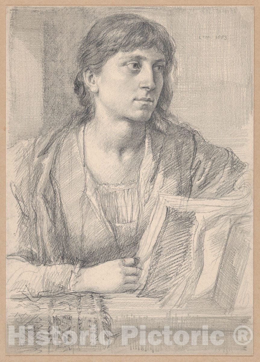 Art Print : Charles Fairfax Murray - Study of a Woman with a Book : Vintage Wall Art