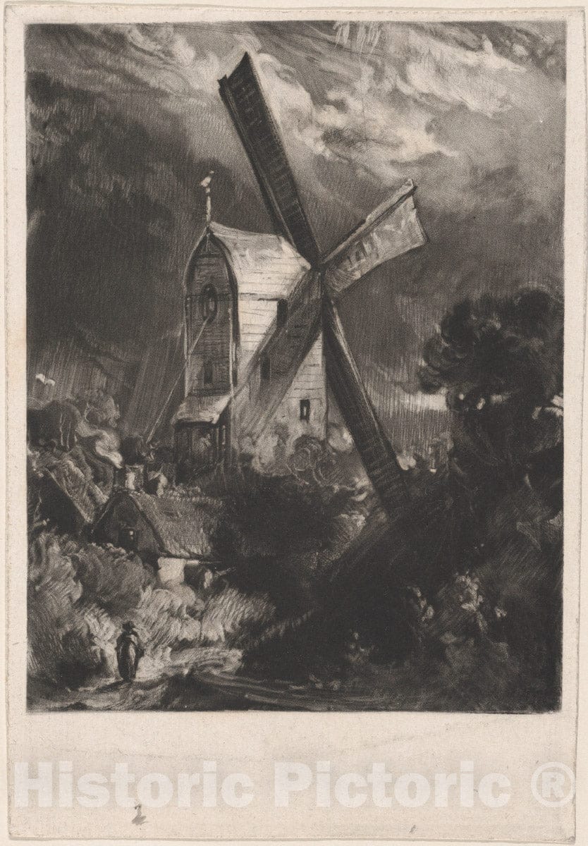 Art Print : David Lucas - Mill Near Brighton 3 : Vintage Wall Art