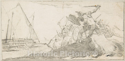 Art Print : Giovanni Battista Tiepolo - Illustration for a Book: Battle by The Sea Coast : Vintage Wall Art
