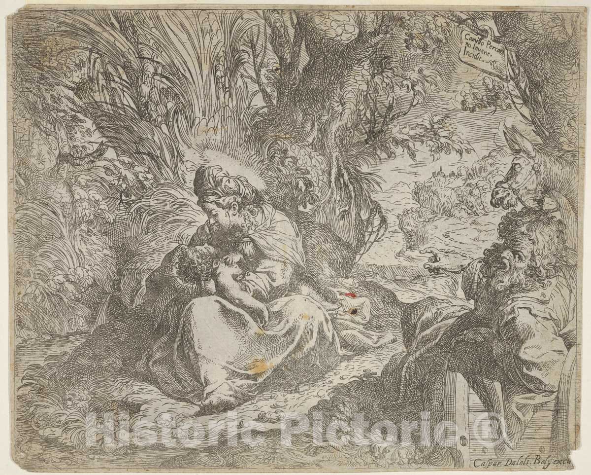 Art Print : Rest on The Flight into Egypt - Artist: Camillo Procaccini - Created: c1583 : Vintage Wall Art