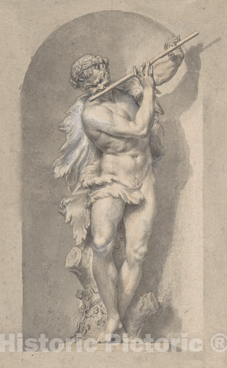 Art Print : Italian, First Half of The 18th Century - Silhouetted Study of Pan in a Niche : Vintage Wall Art