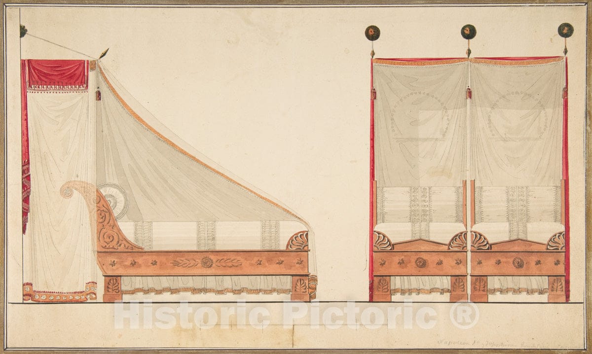 Art Print : Circle of Charles Percier - Design for a Bed and Canopy : Vintage Wall Art