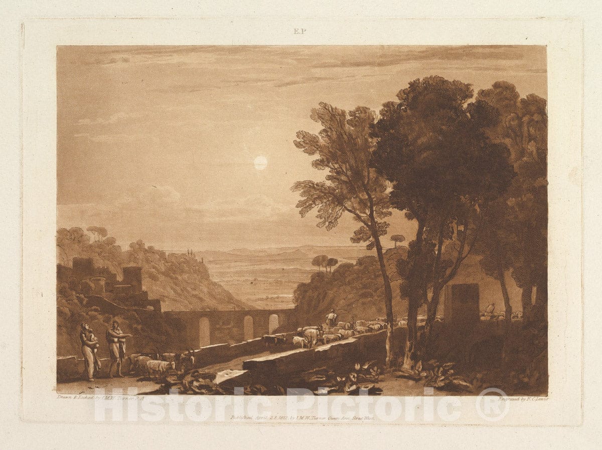 Art Print : Designed and Etched by Joseph Mallord William Turner - The Bridge and Goats (Liber Studiorum, Part IX, Plate 43) : Vintage Wall Art