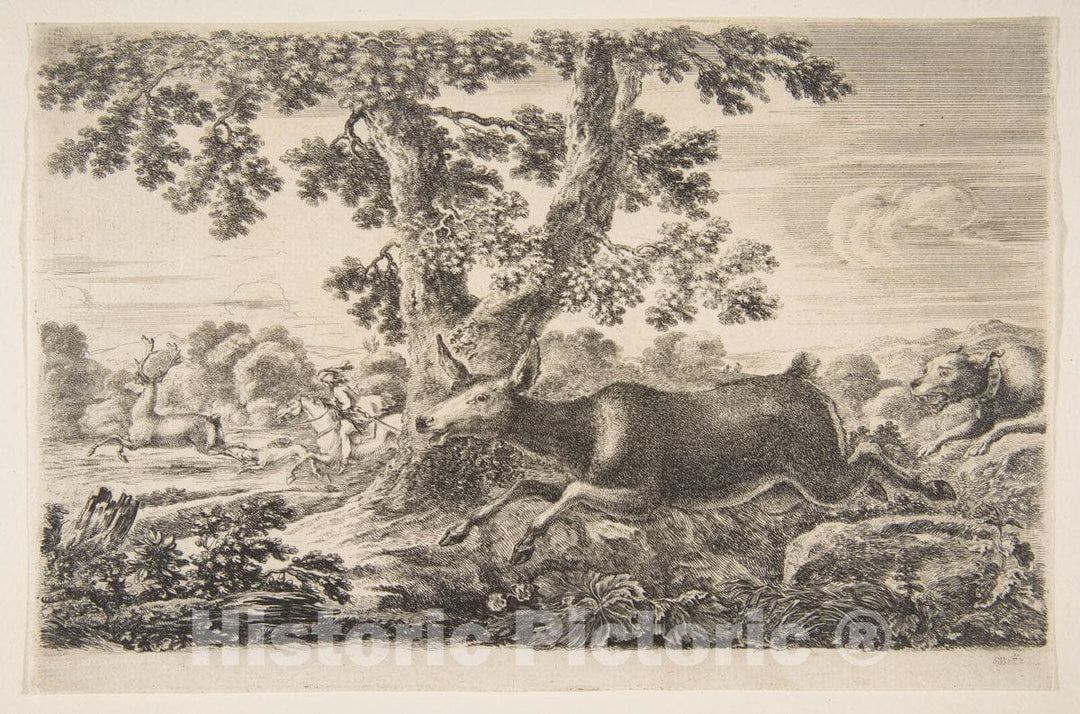 Art Print : Stefano Della Bella - Deer Hunt, from 'Animal Hunts' (Chasses à différents animaux) : Vintage Wall Art