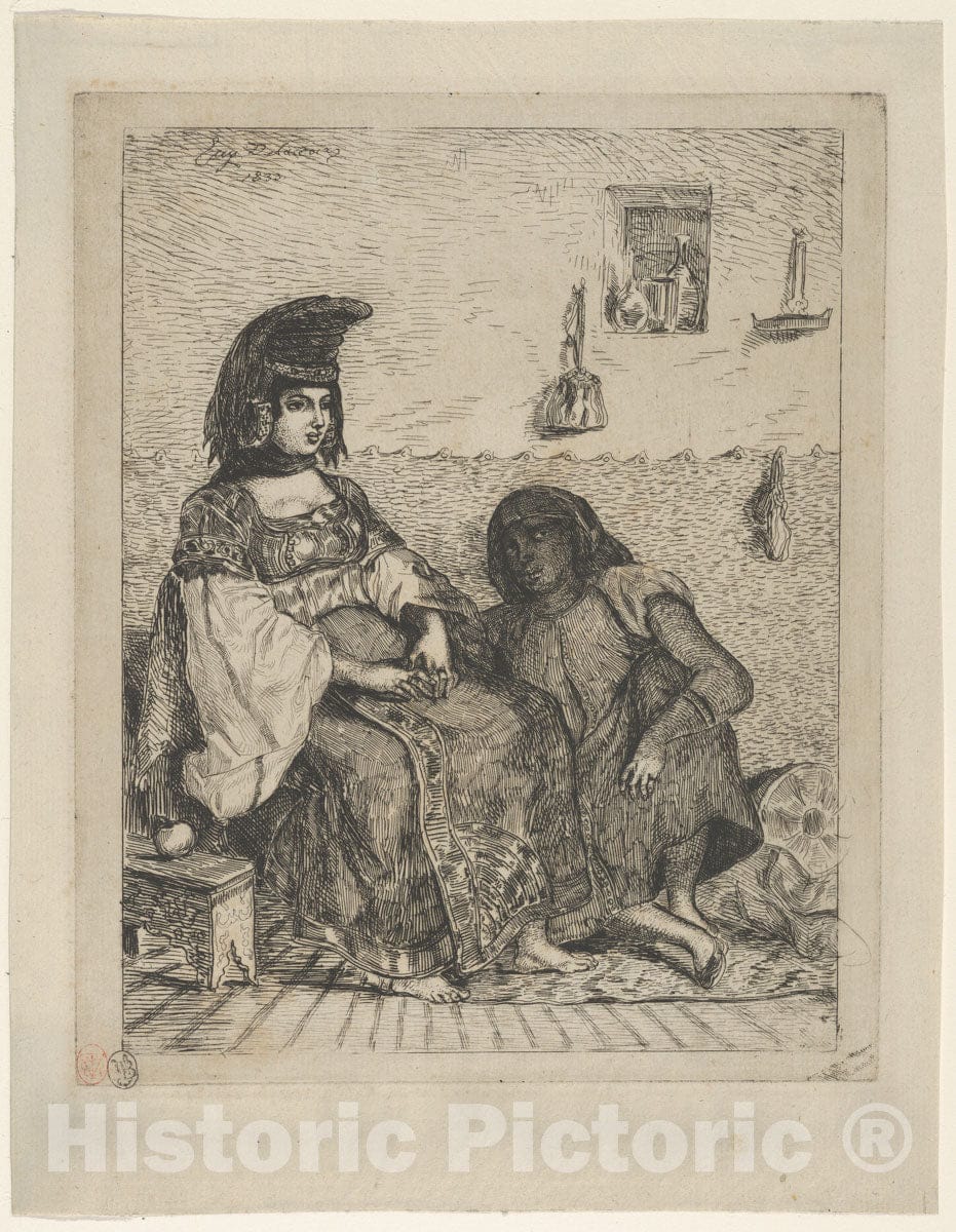 Art Print : Eugène Delacroix - Algerian Jewess with Her Servant : Vintage Wall Art