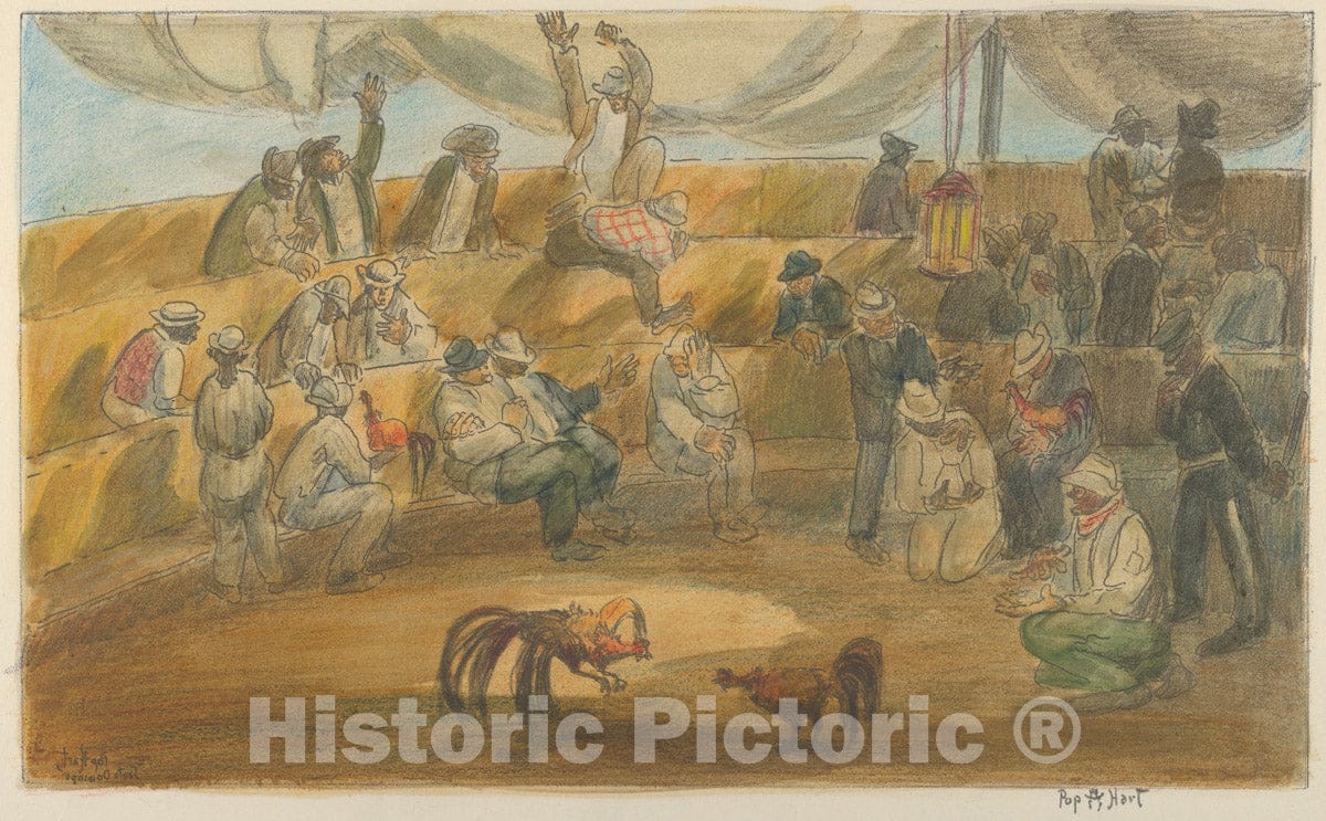Art Print : George Overbury Pop Hart - Cockfight, Santo Domingo 2 : Vintage Wall Art