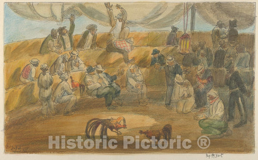 Art Print : George Overbury Pop Hart - Cockfight, Santo Domingo 2 : Vintage Wall Art