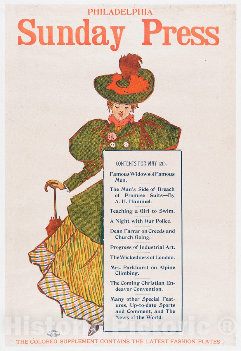 Art Print : George Reiter Brill - Advertisement for Philadelphia Sunday Press: May 10, 1895 : Vintage Wall Art