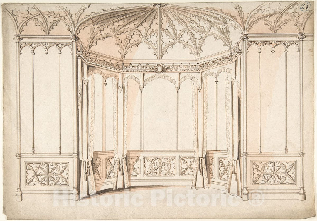 Art Print : Charles Hindley and Sons - Design for a Gothic Bay Window : Vintage Wall Art