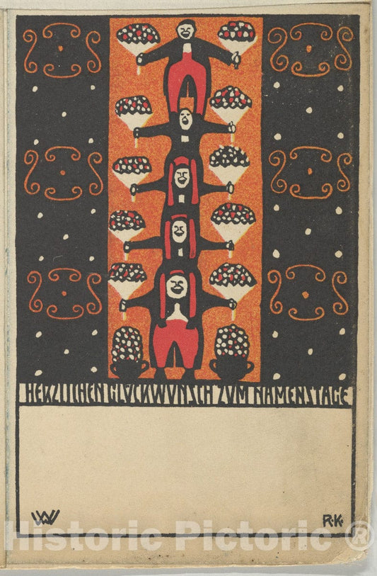 Art Print : Rudolf Kalvach - Congratulations on Your Name Day (Herzlichen Glückwunsch Zum Namenstage) 2 : Vintage Wall Art