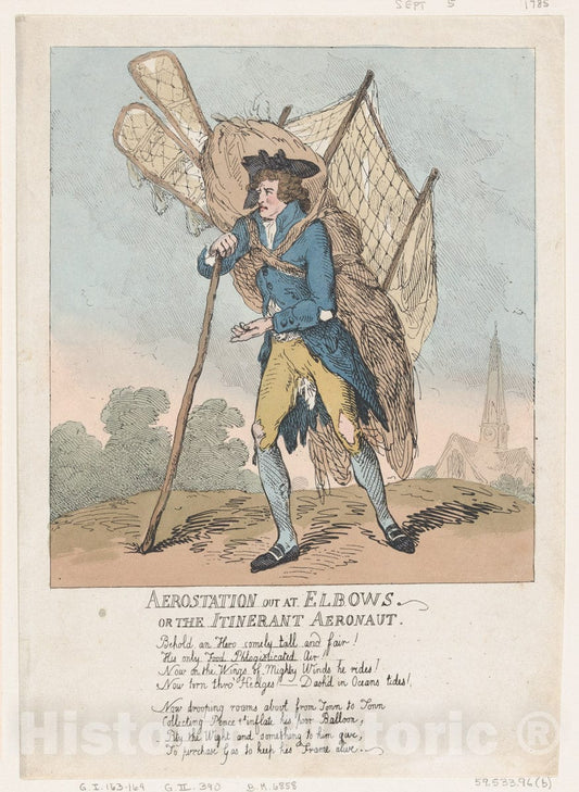 Art Print : Thomas Rowlandson - Aerostation Out at Elbows, or The Itinerant Aeronaut 1 : Vintage Wall Art