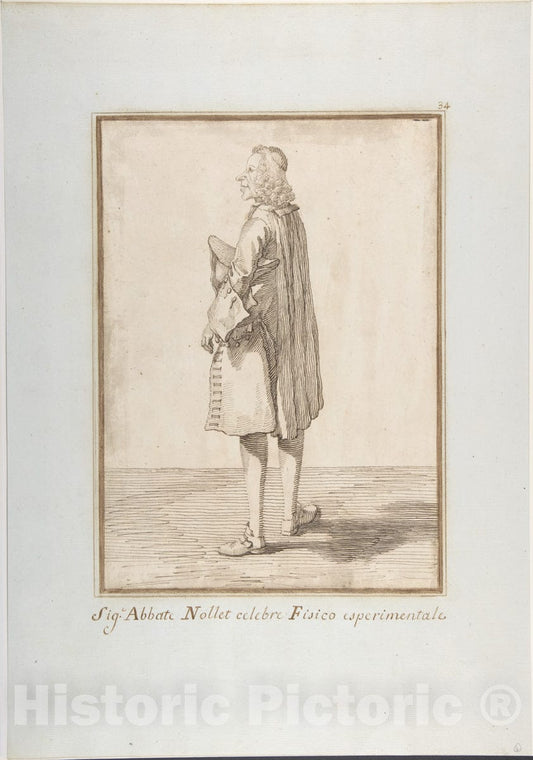Art Print : Pier Leone Ghezzi - Abbé Jean-Antoine Nollet : Vintage Wall Art