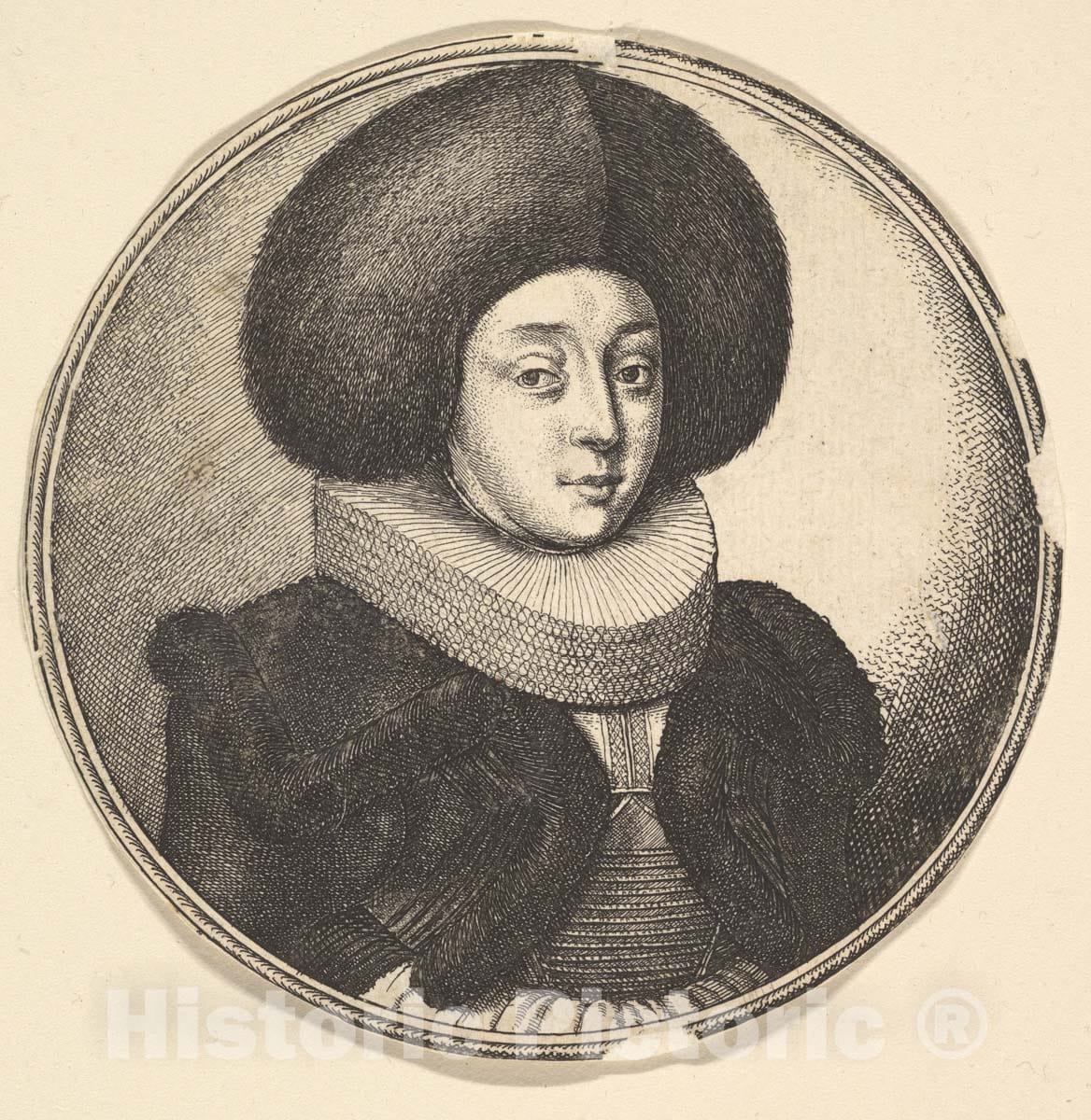 Art Print : Wenceslaus Hollar - Woman with Large Circular Fur hat and lace Ruff : Vintage Wall Art