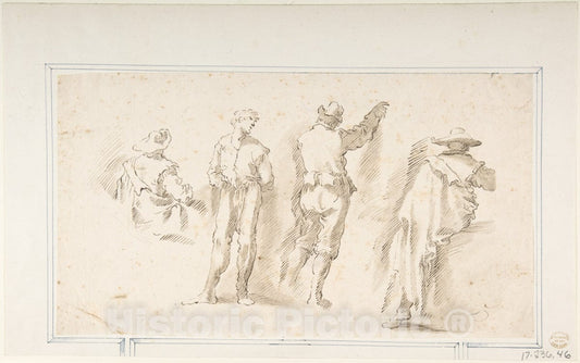 Art Print : Micco Spadaro (Domenico Gargiulo) - Figure Studies: Two Standing and Two Seated Men : Vintage Wall Art